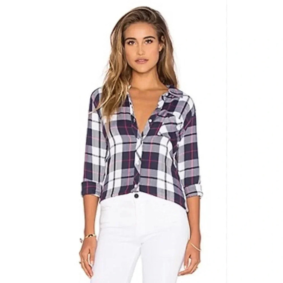 Rails Tops - Rails Hunter White Navy Cranberry Button Down Shirt Size XS